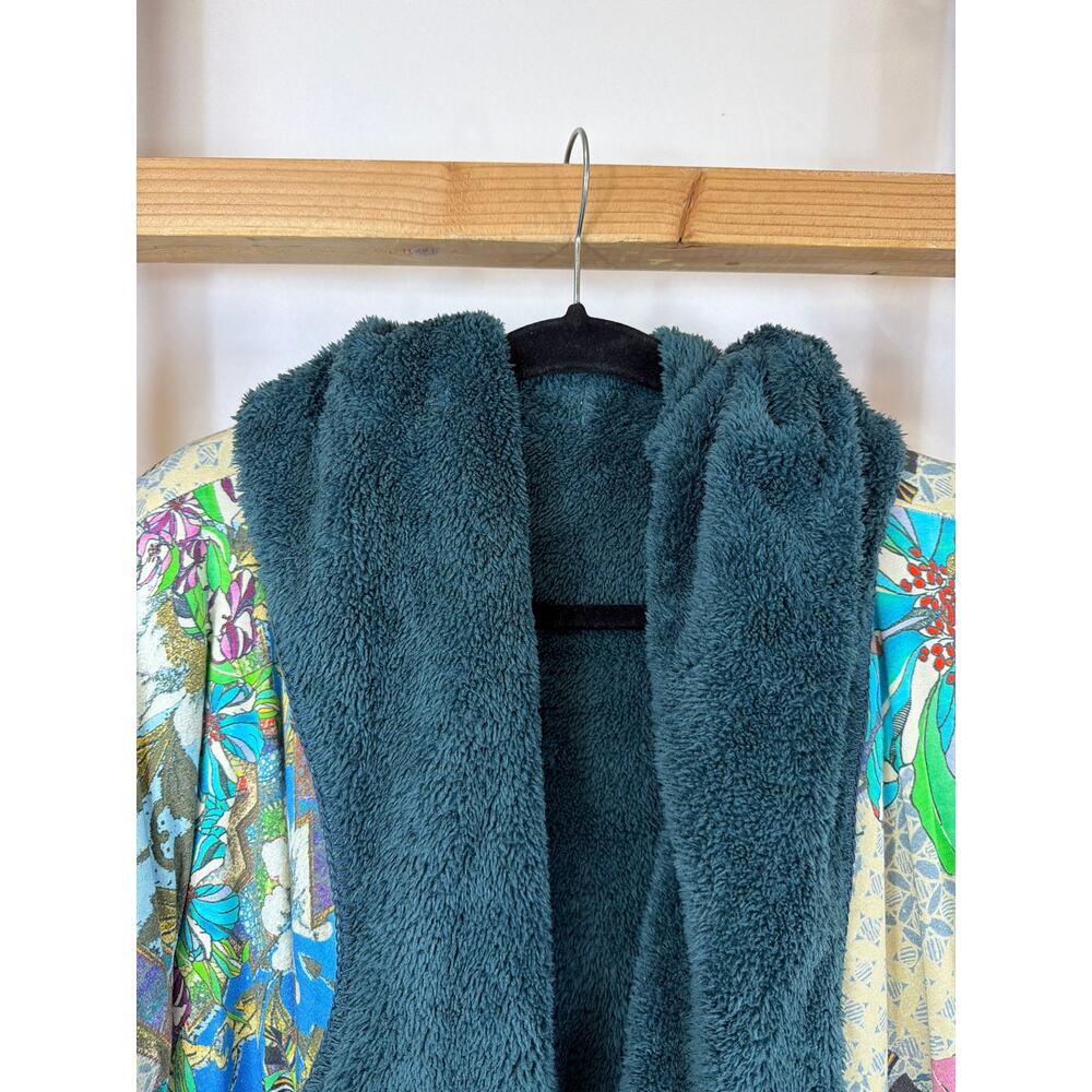 Johnny Was Reversible Fuzzy Floral Hooded Open Front Jacket Women’s XL Artwear - Picture 8 of 13